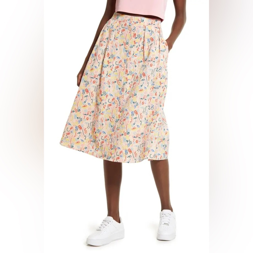 Cristina Martinez x Nordstrom Peach Pink Doodle Lagenlook Art To Wear Skirt sz 8